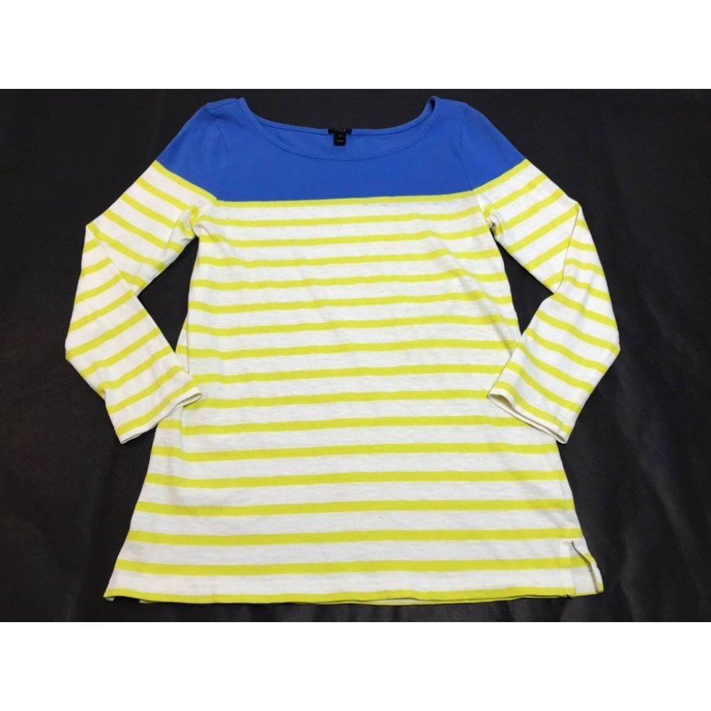 J.Crew Womens Casual Shirt Yellow White Blue Stripe Long Sleeve Side Slits S